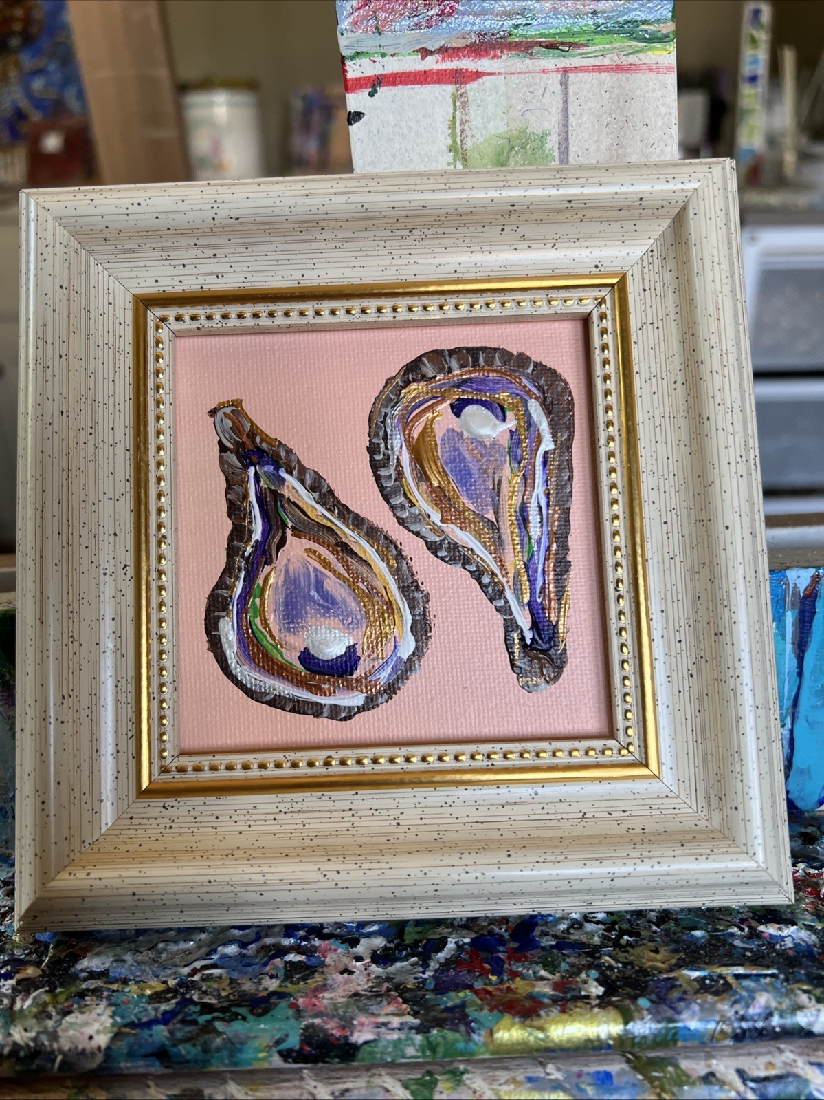 Oyster Shell,pearl , original,miniature Painting,small,mini, Framed