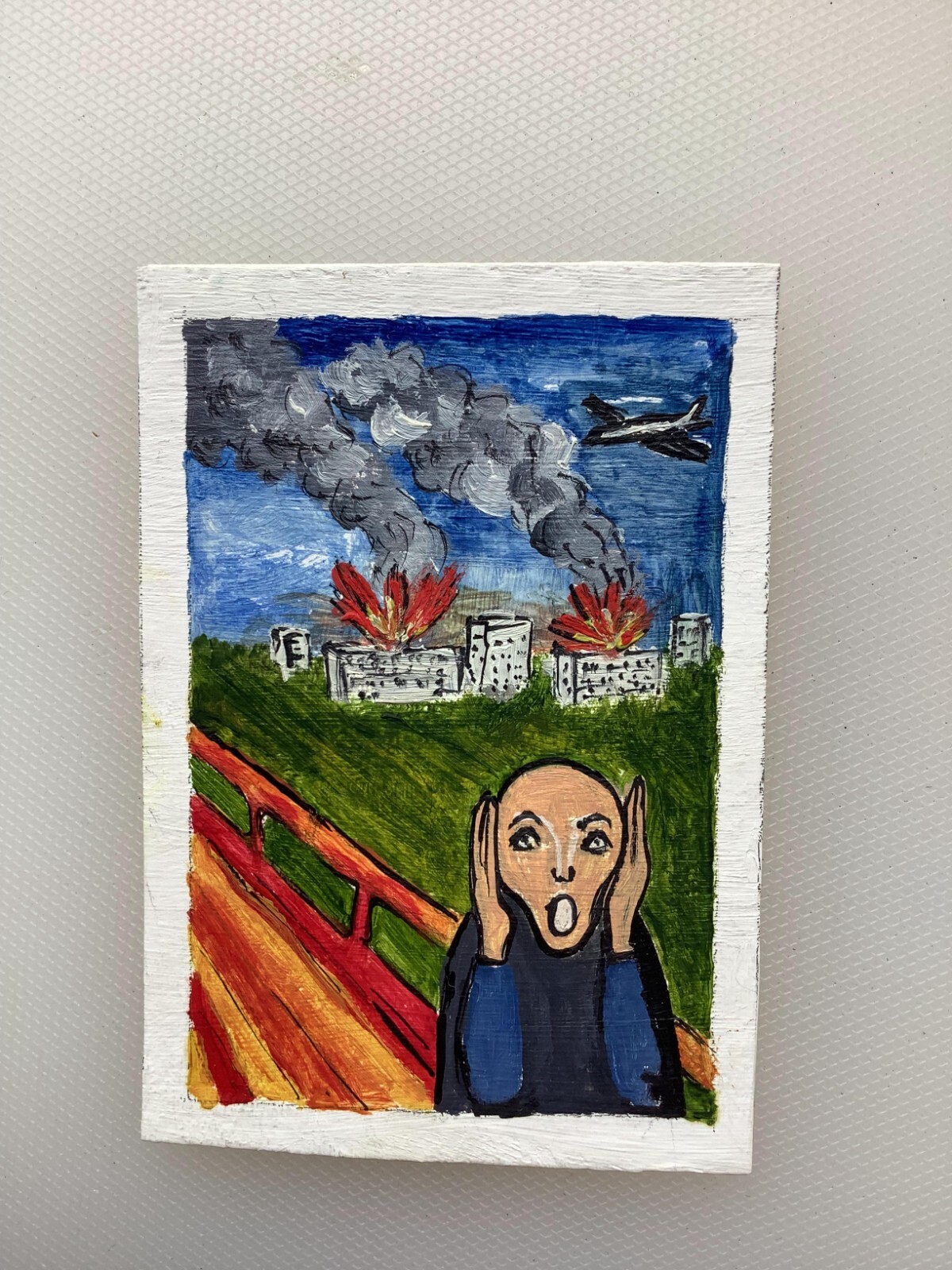 Ukraine Russia War Scream ACEO original oil painting art signed Inna Merkushova