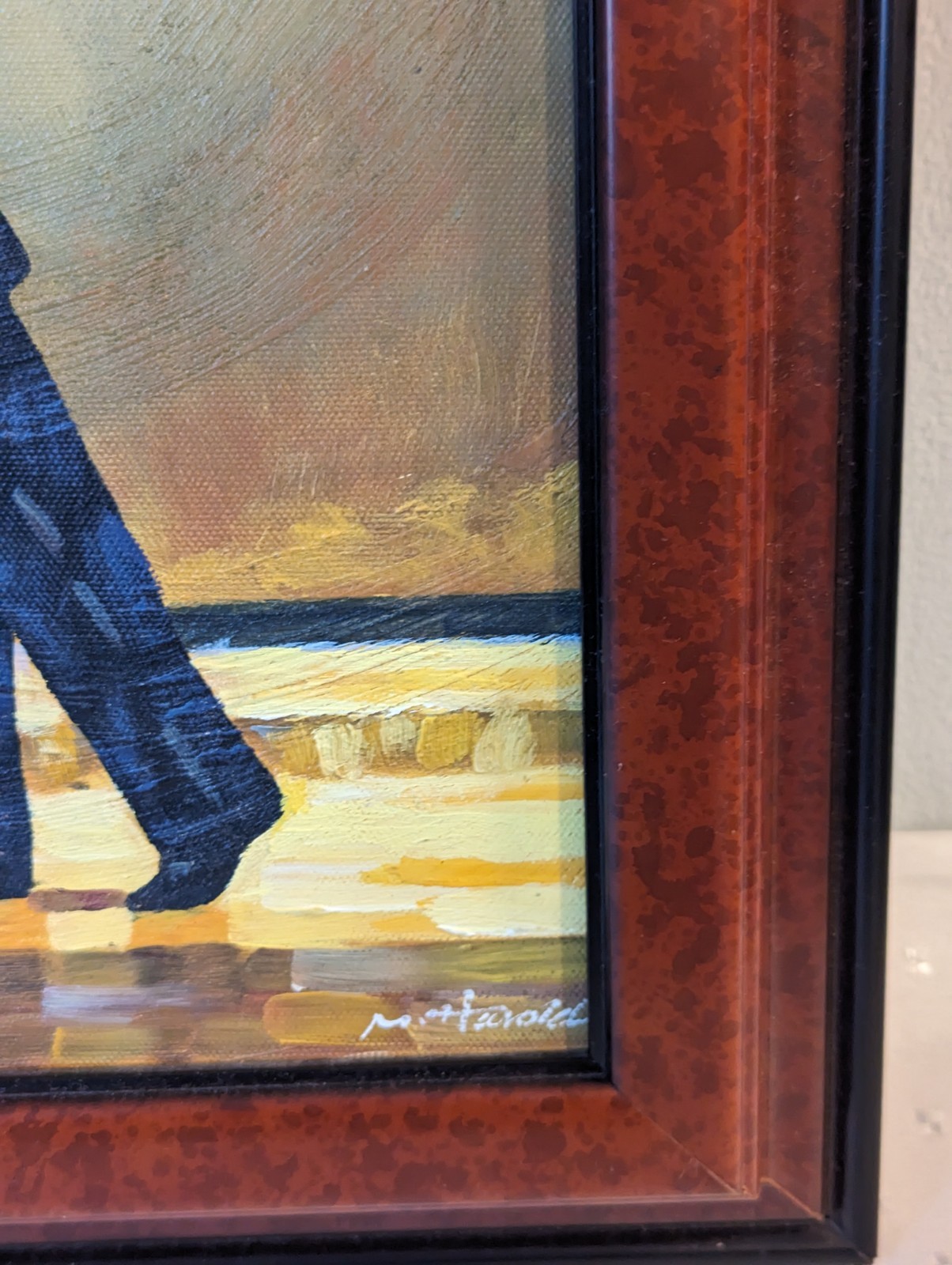 Oil Painting-Glamorous Couple Dancing on a Beach-Framed-Signed «M Harold»-C Desc