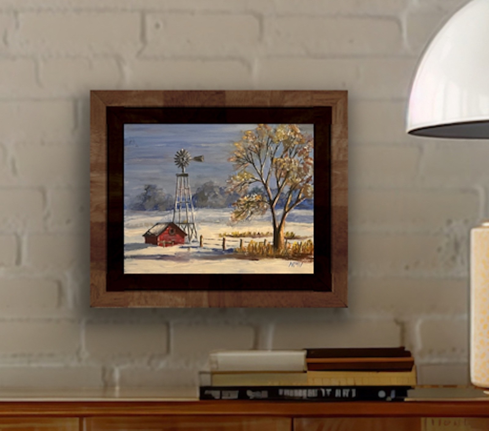 THE BLEAK MIDWINTER Original Landscape Painting WINDMILL SNOW FARM Wall Art