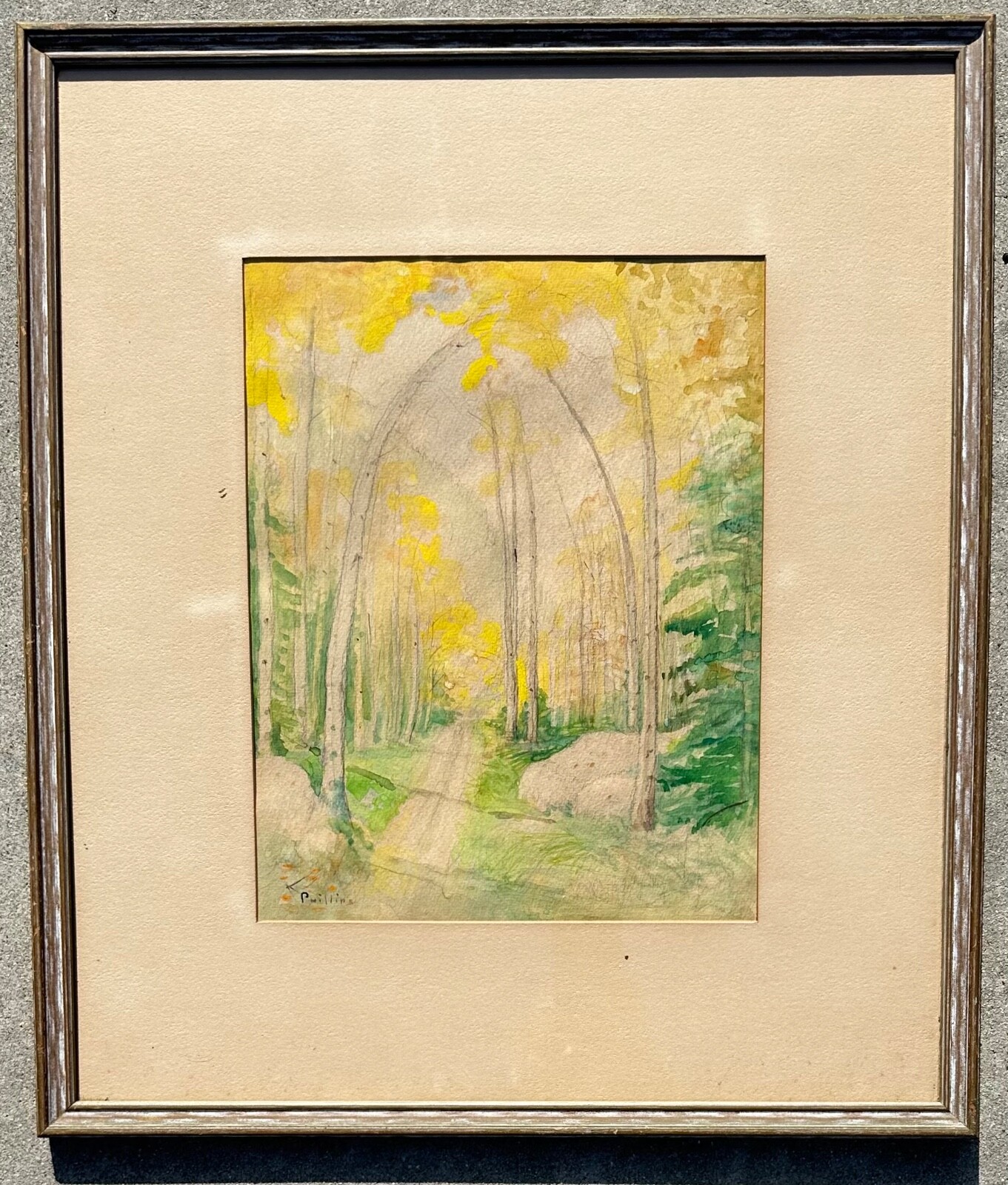 Bert G. Phillips (1868–1956) Watercolor Aspen Forest Path Scene Painting