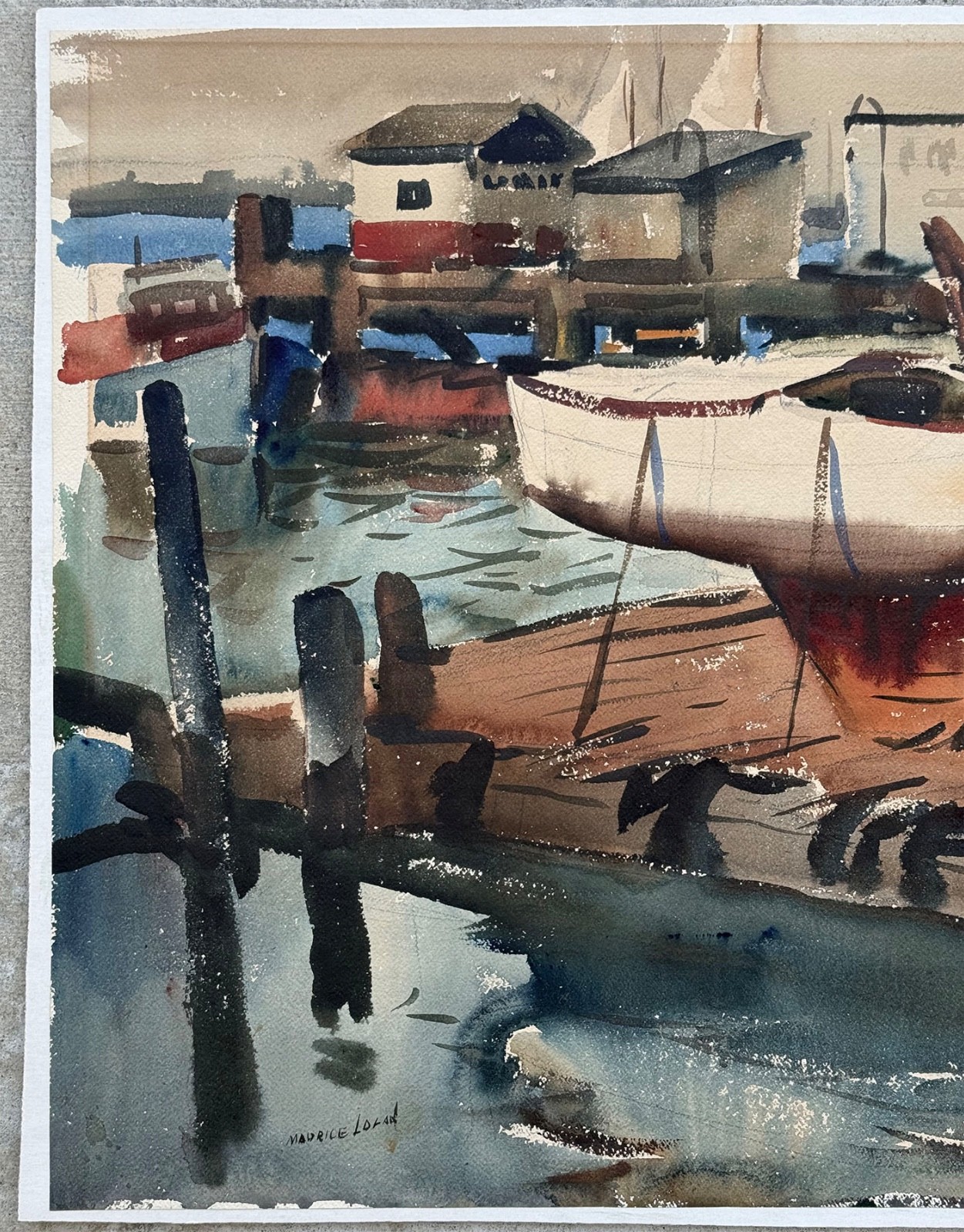 1950s Harbor Docks painting MAURICE LOGAN SOCIETY OF SIX CaLiFoRnia Regionalist