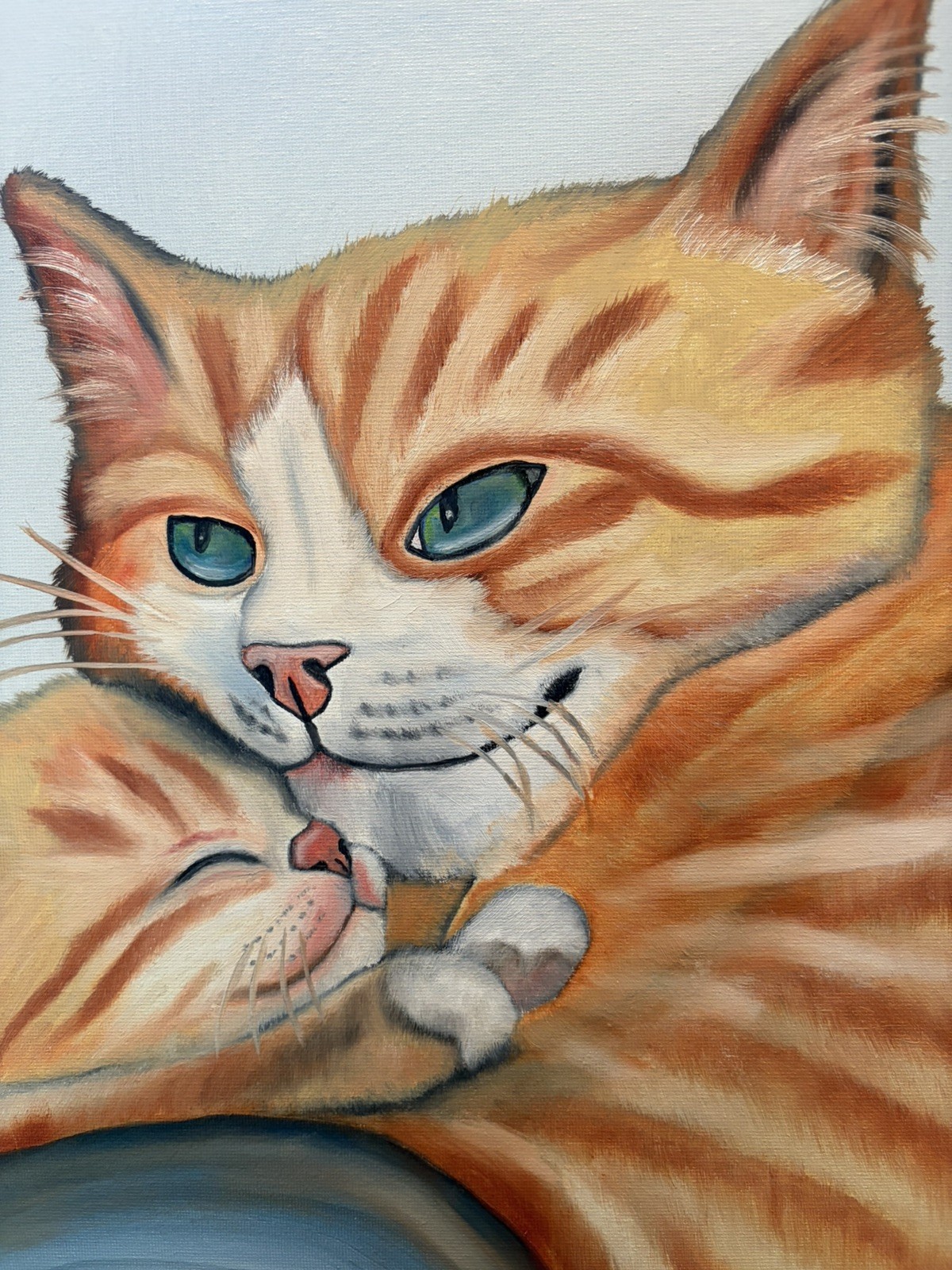 Original oil painting 11 x 14 inches orange tabby cat snuggling baby kitten