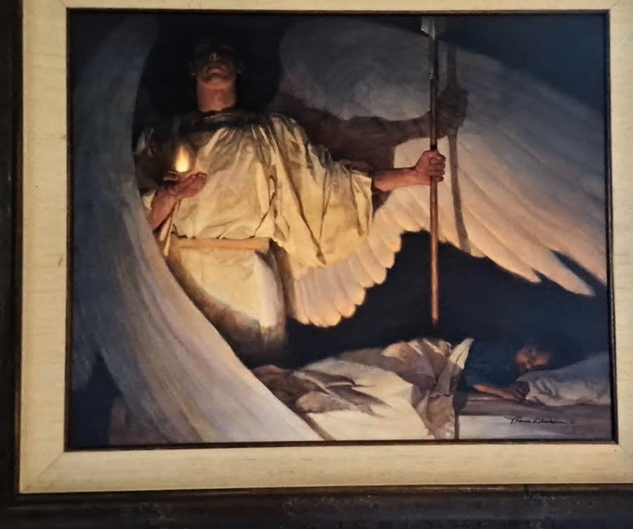 This is a framed art print of the painting Watchers in the Night by Thomas Black