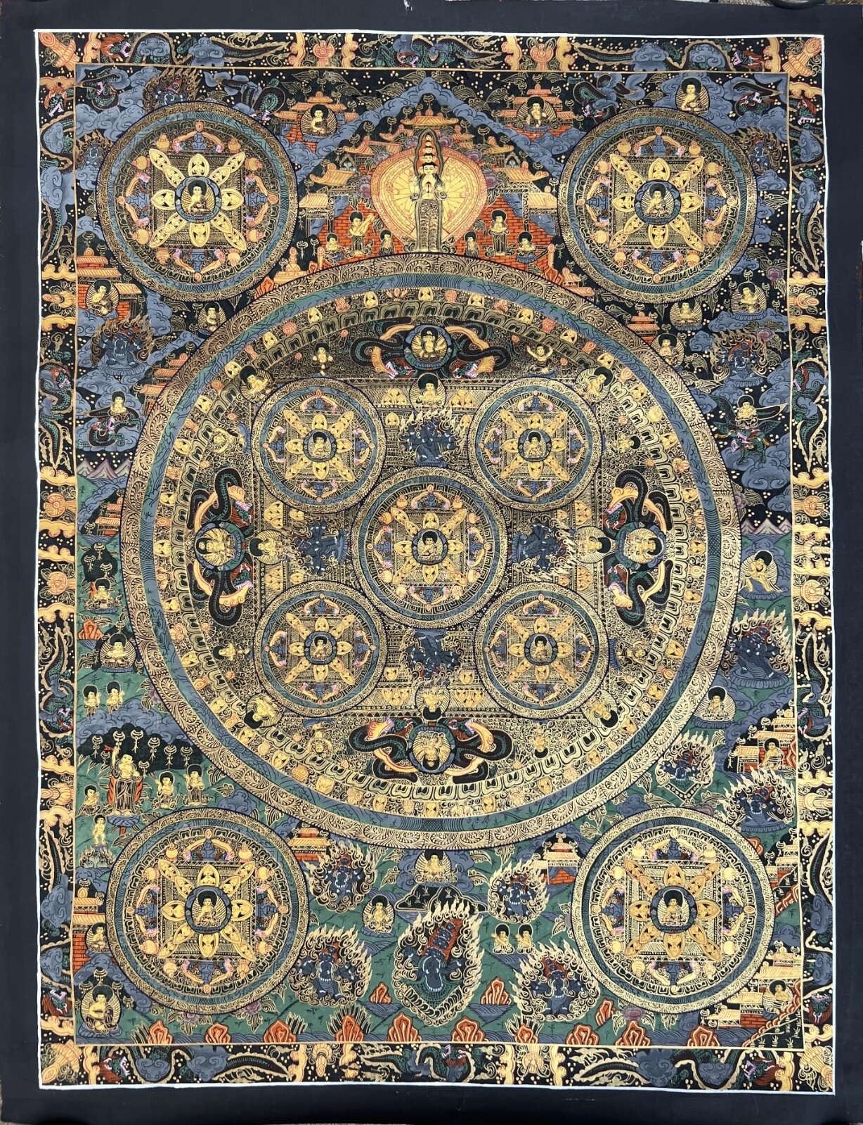 BUDDHA LIFE/WHEEL OF LIFE MANDALA ORIGINAL TIBETAN MEDITATION THANGKA PAINTING