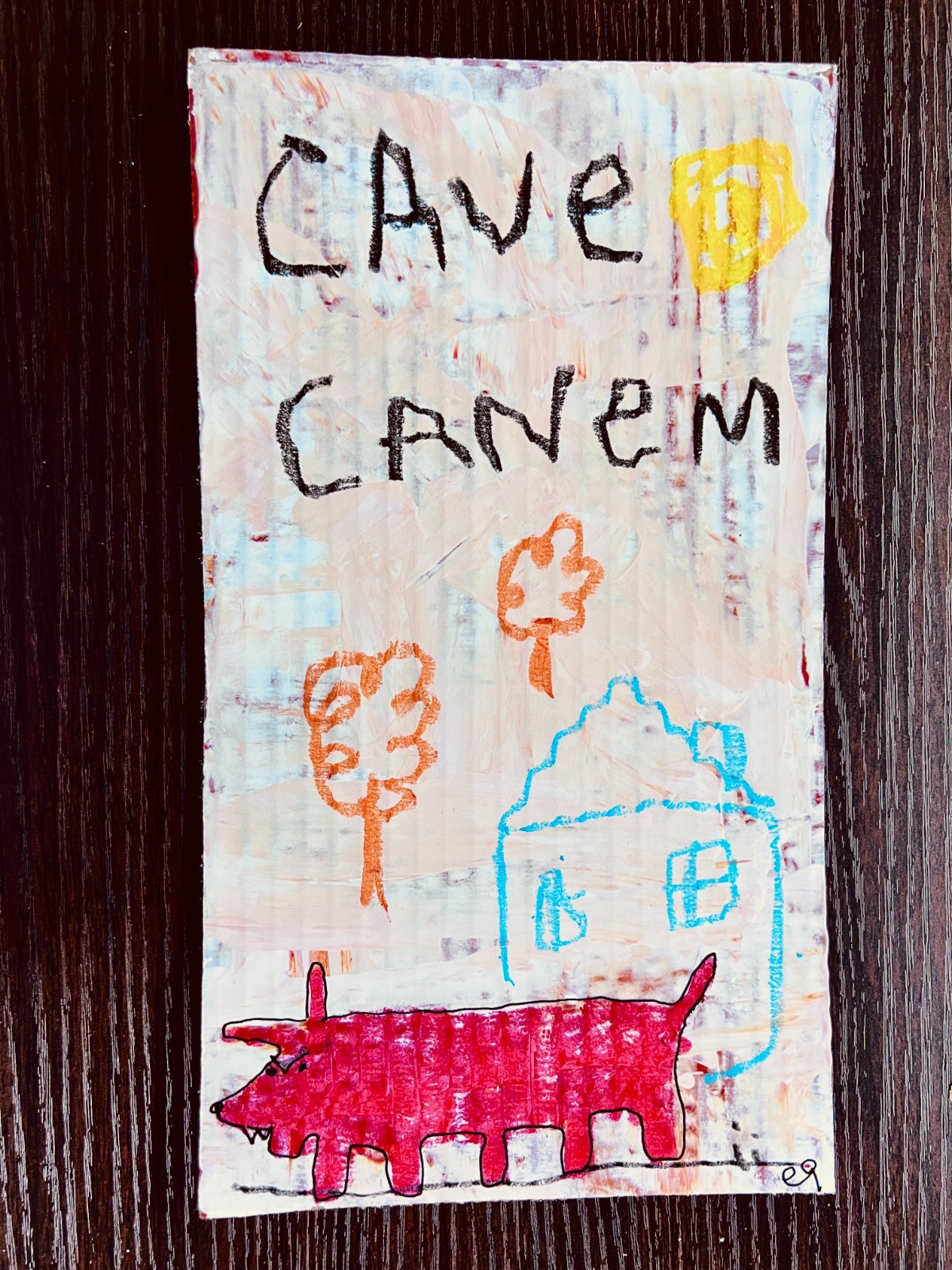 e9Art ‘cave canem’ outsider art brut naive childlike primitive dog painting