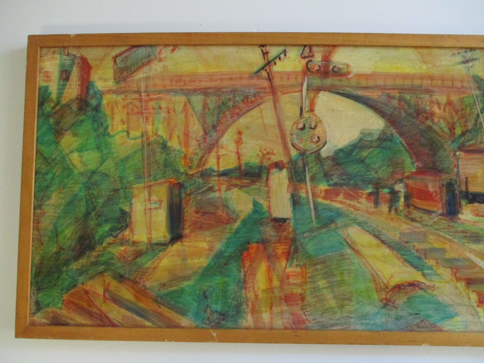 CROZIER PAINTING 1964 URBAN REGIONALISM AMERICAN MODERNISM RAILROAD TRAIN TRACKS