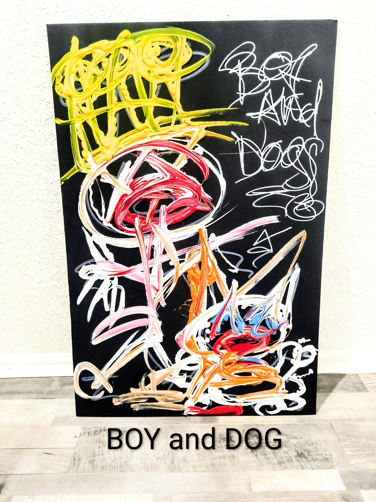 Trey Coppland, BOY And DOG Abstract Graffiti Acrylic, 24+36 in 2026, Signed