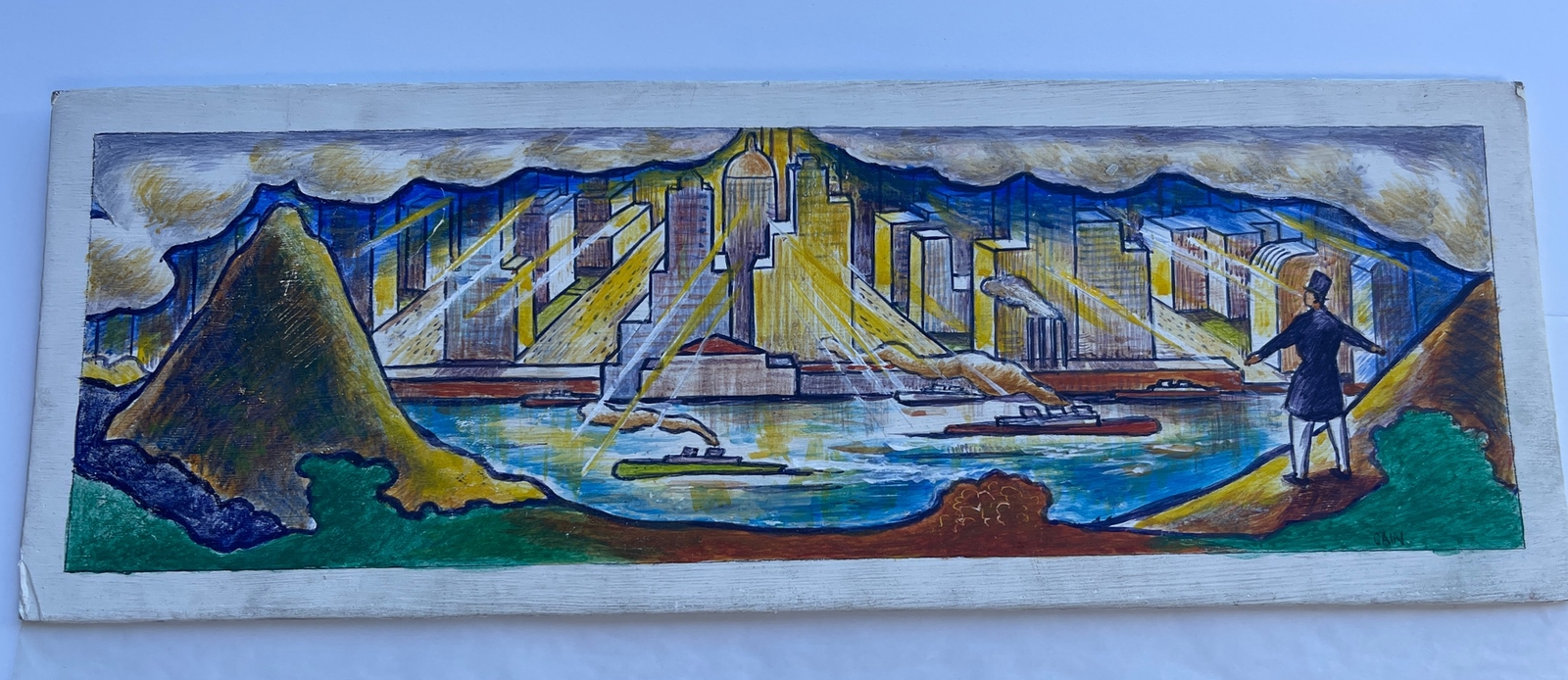 Jo Cain PAINTING ANTIQUE WPA HISTORIC NEW YORK RARE REGIONALISM MURAL STUDY RARE