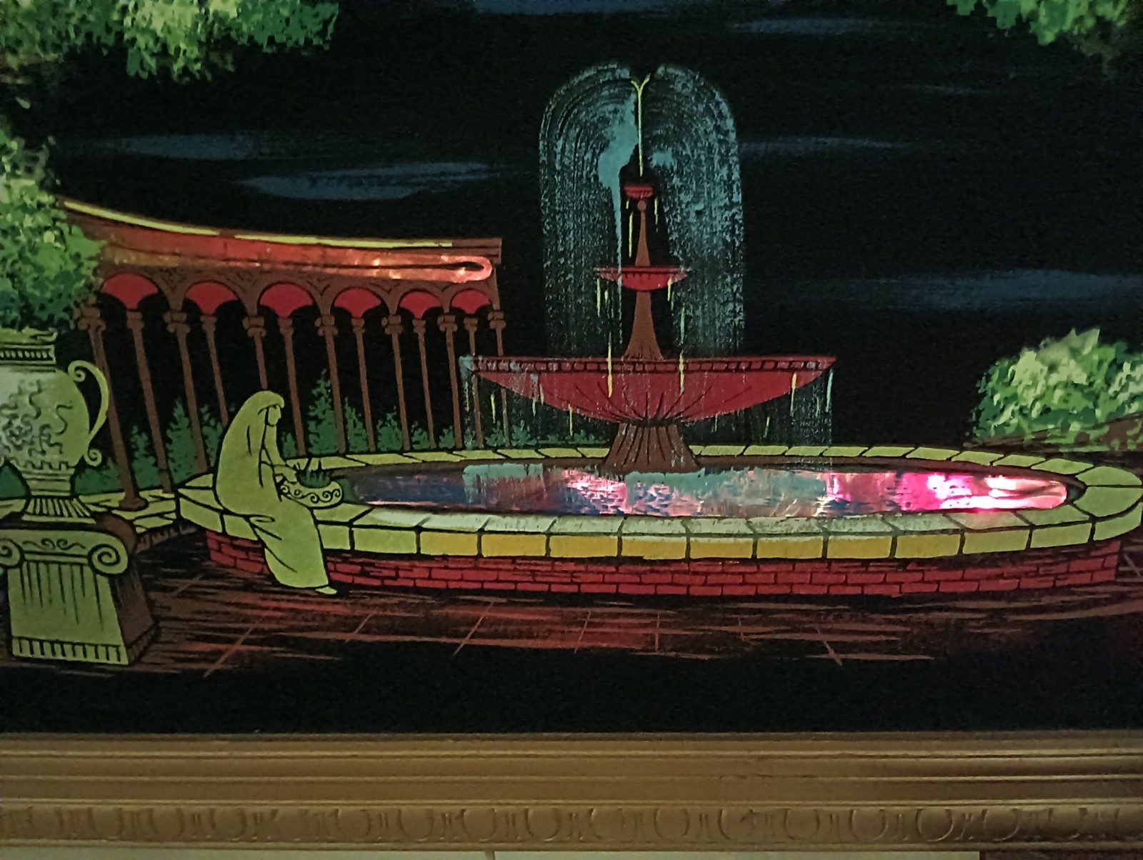 MCM Ashbrook Studios Roman Garden LIGHTED Velvet Oil Painting 23 X 45 Framed VTG