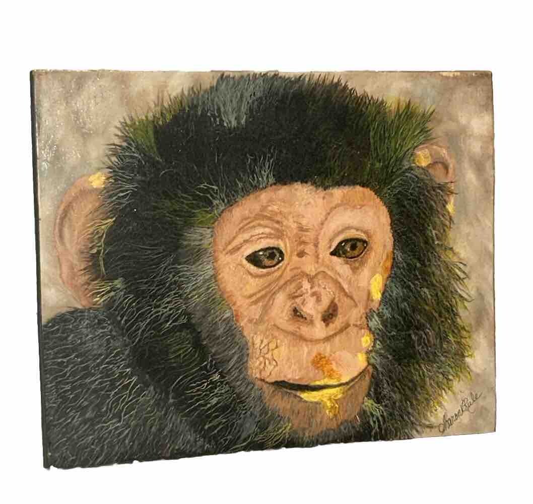 2014 The Wildlife Art Of Sharon Rule Monkey Chimpanzee 8”x10” Oil Board Africa