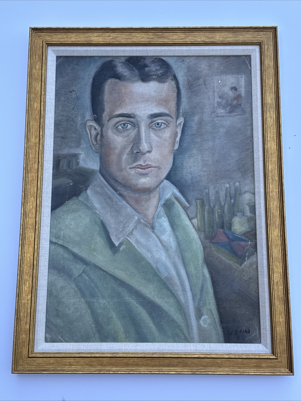 JO CAIN PAINTING SELF PORTRAIT ANTIQUE 1920’S WPA ARTIST IMPORTANT MURALIST OIL