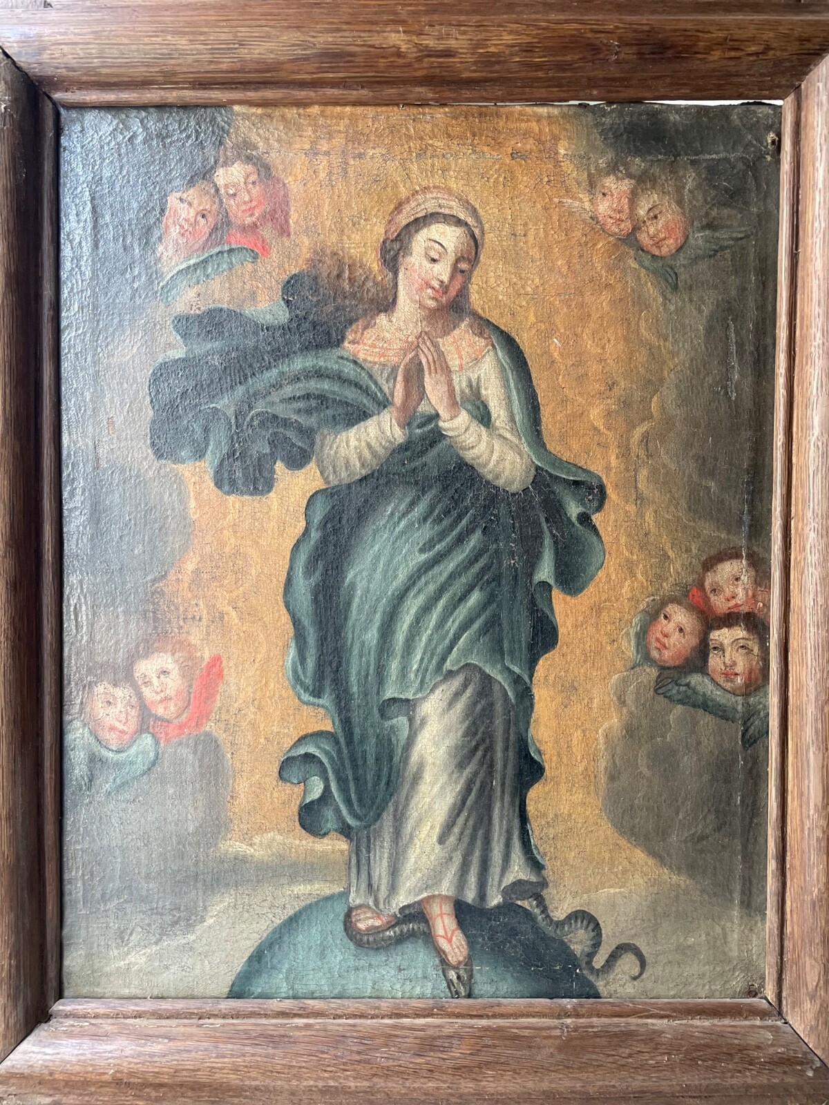 17th MURILLO ( circle ) SPANISH OLD MASTER RELIGIOUS OIL IMMACULATE CONCEPTION