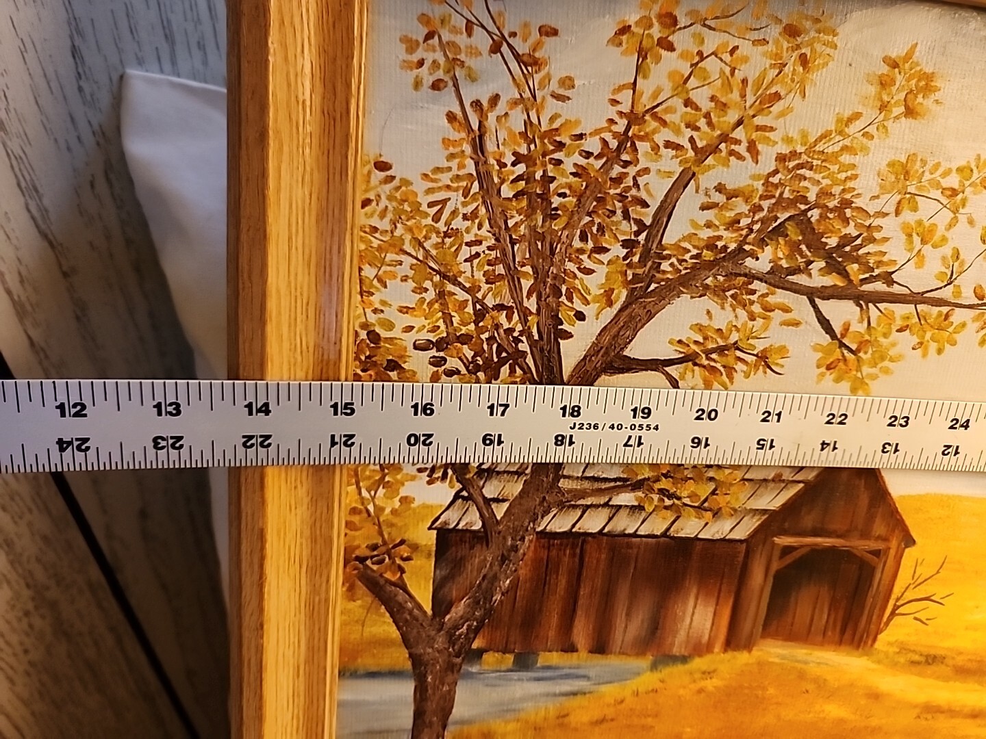 Vtg Wood FRAMED Painting Farm Still Life Wagon Rolling Hills Art Picture Signed