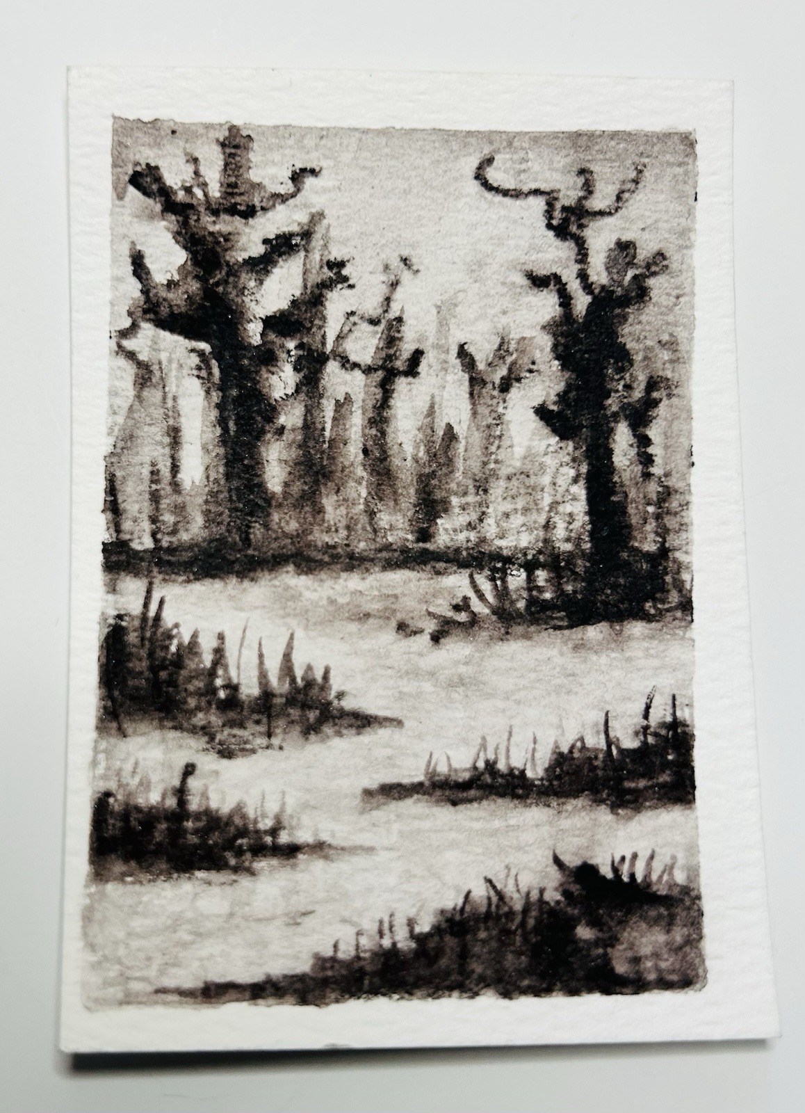 ACEO Original Modern Impressionism Dark/Nostalgic/gothic/fantasmal Watercolor