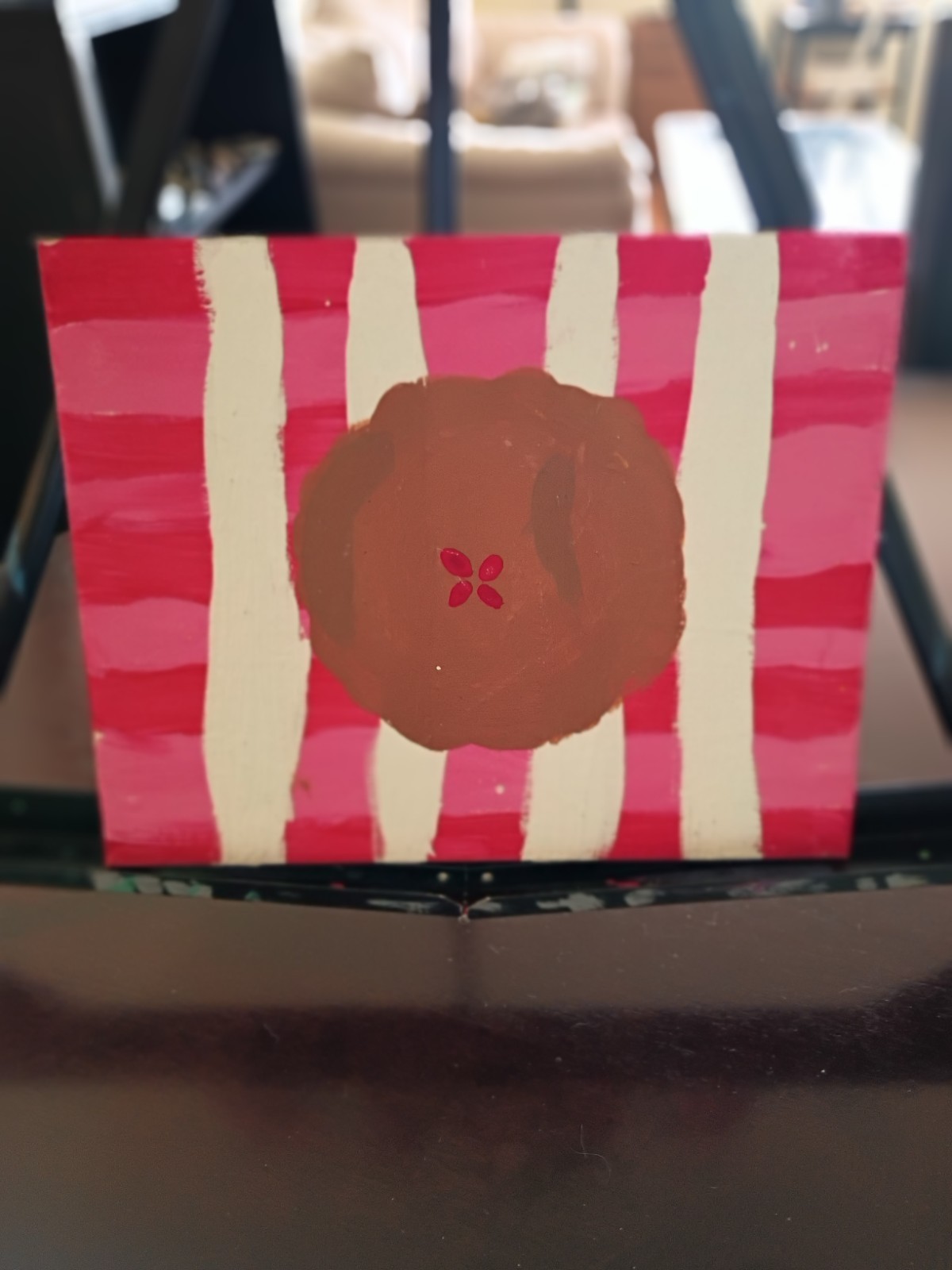 Abstract Painting, Pink & White Stripes, Brown Circle, Unframed Single Piece