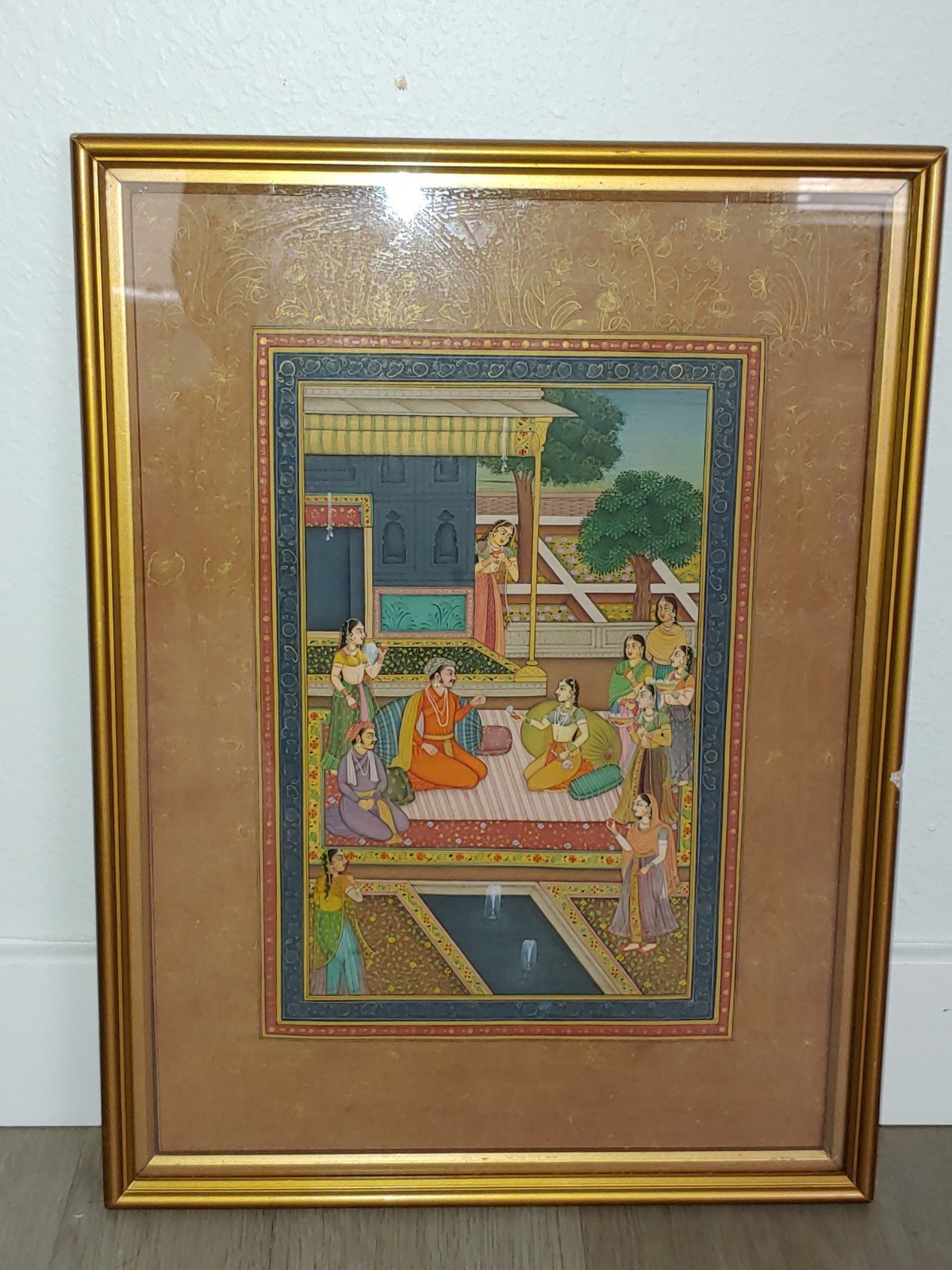 Vintage Mughal Miniature Painting King And Queen Family Party In Palace Artwork