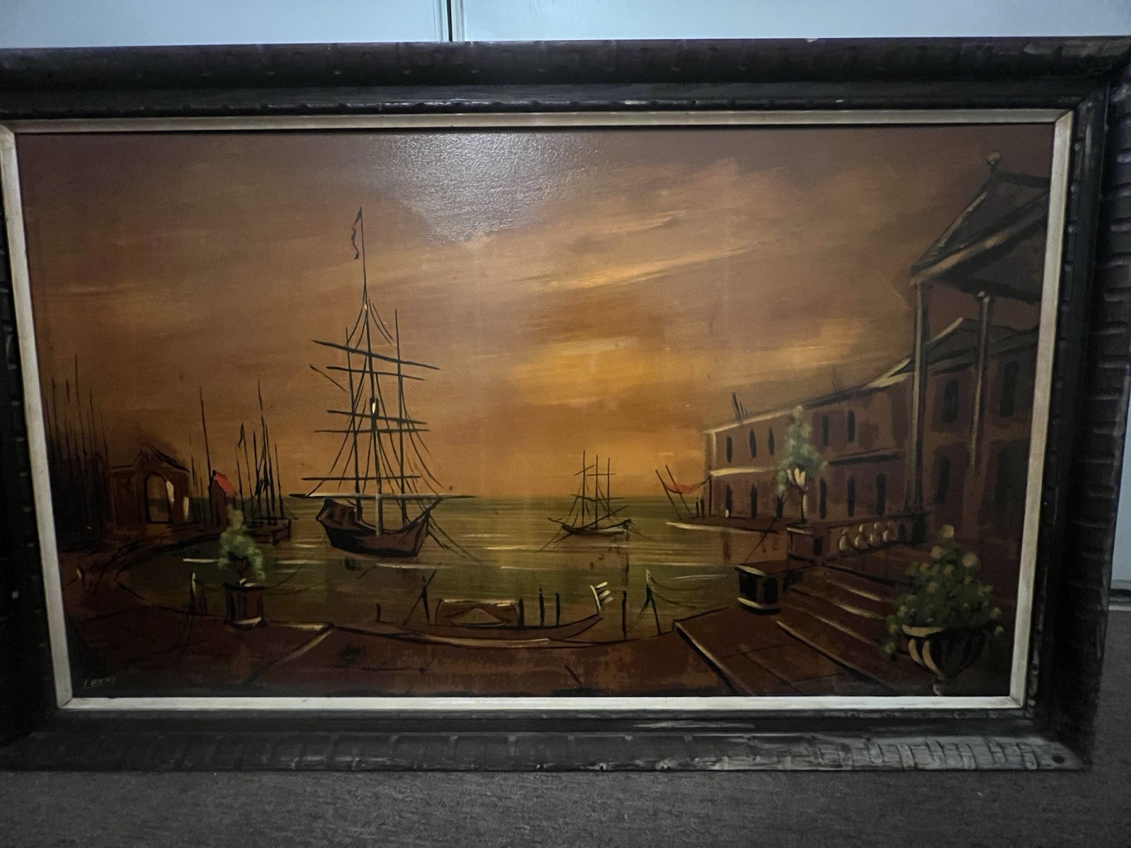 Signed Framed Large Realism Nautical Seascape Ships Painting Single Piece