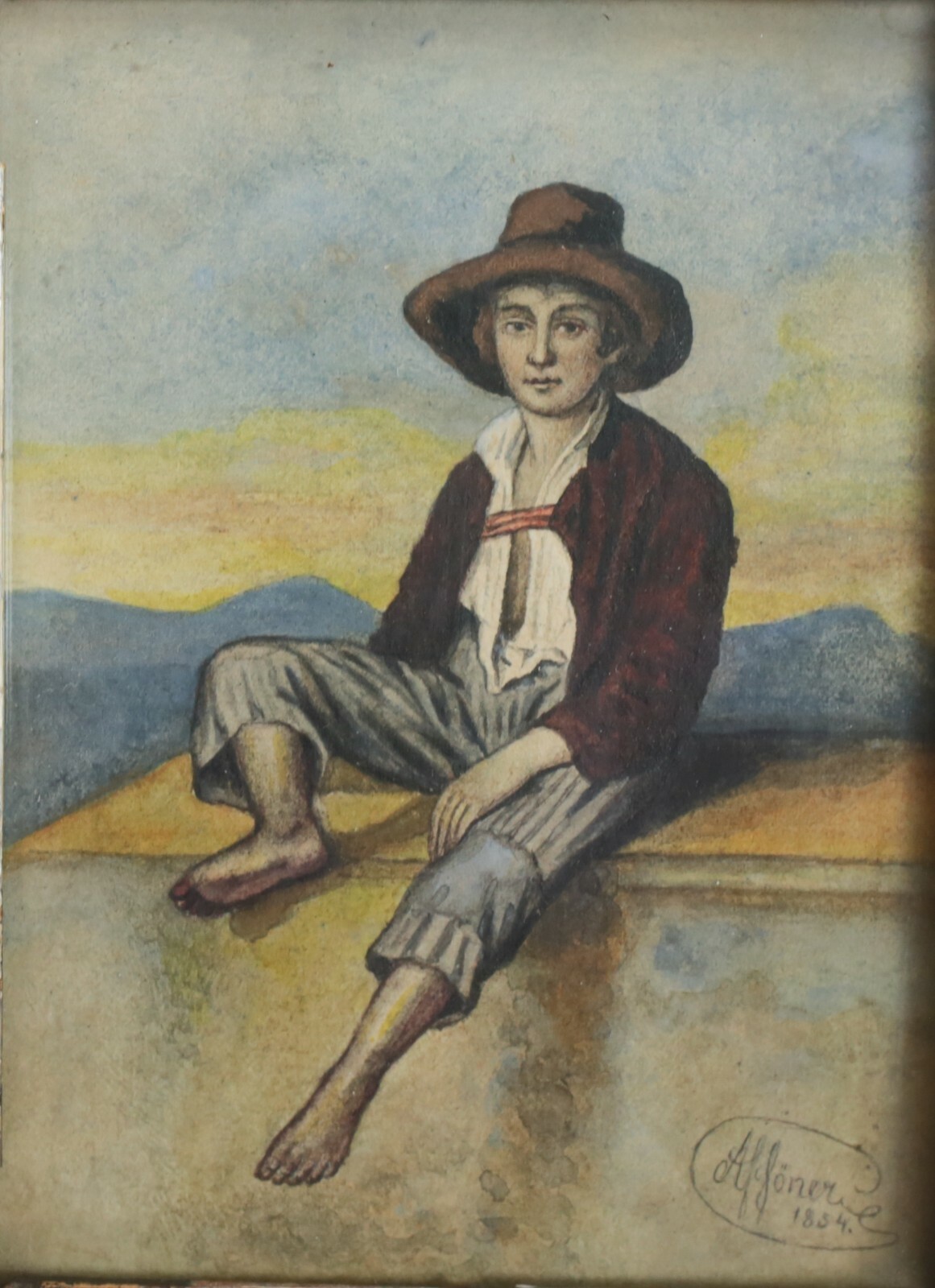 Alfoner Watercolor on paper, portrait «Hirtenknabe» or Shepherd boy, c 1843