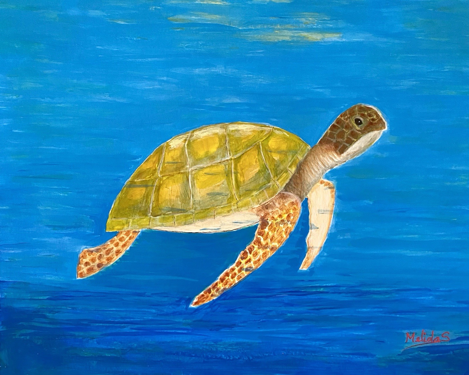 ORIGINAL SEA TURTLE Painting, Underwater Marine Life Art Ocean Animal Gift 9X12