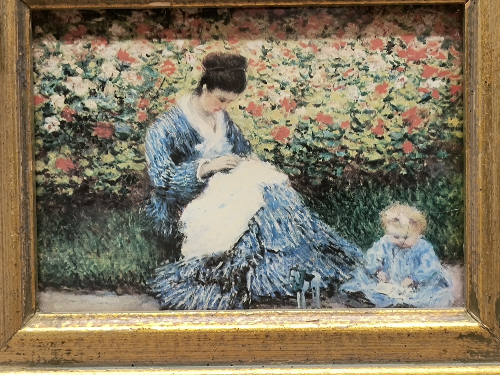 CLAUDE MONET COLOR PRINT OF «CAMILLE MONET AND A CHILD IN THE GARDEN» Framed VTG
