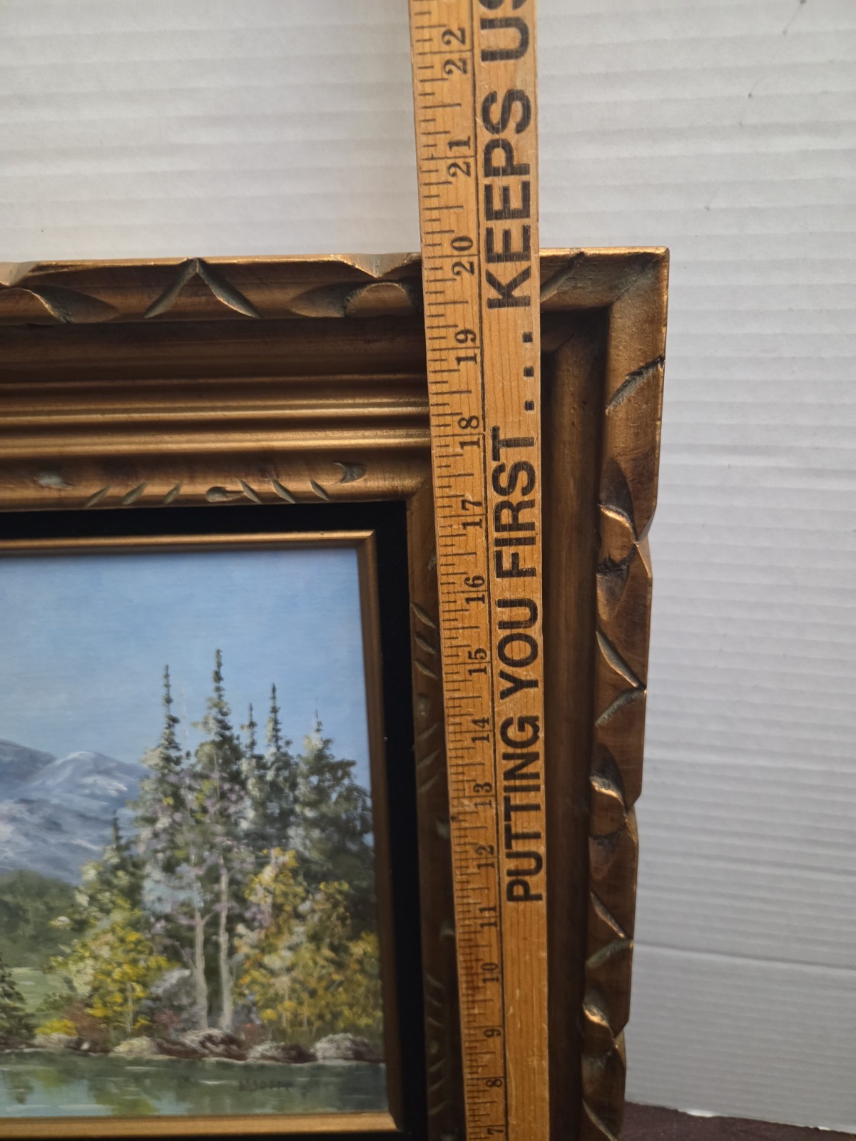 Vintage Oil Painting Of Forest & Mountain On All Wood Frame Signed NICE