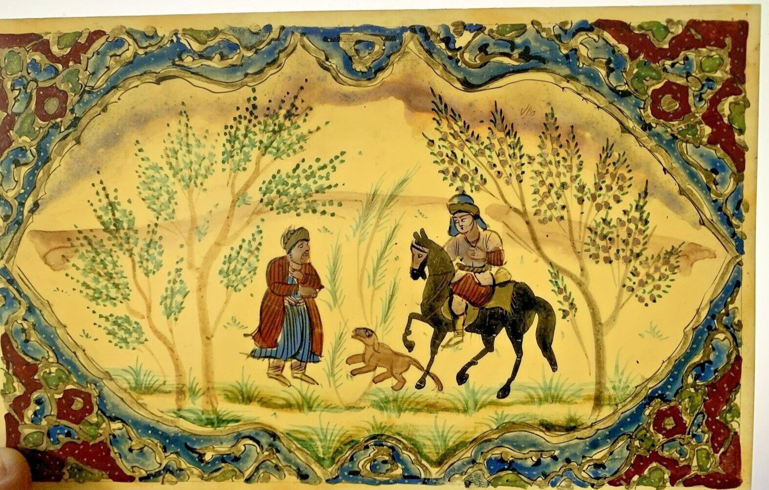 Rare Vintage Middle Eastern Persian Horse Gouache Painting – Framed on Celluloid