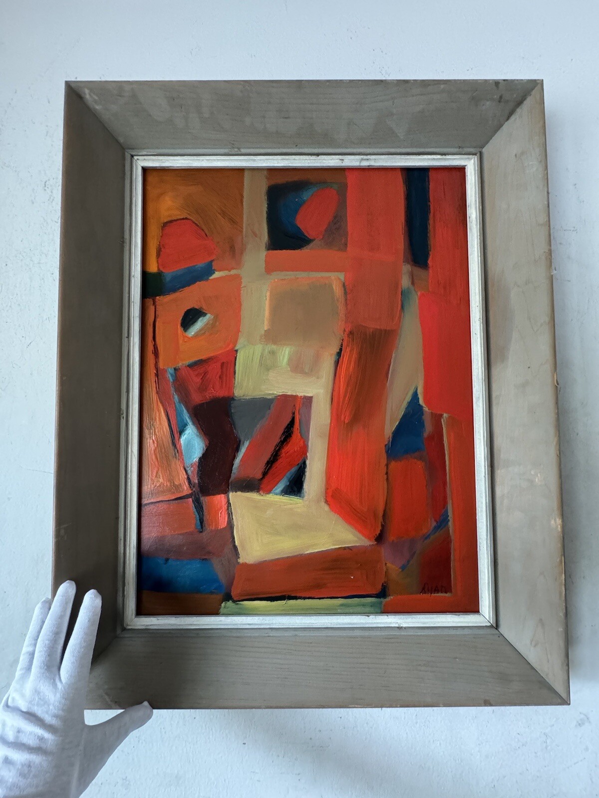 PATRICK RYAN VINTAGE MODERN ABSTRACT CUBIST HARD EDGE OIL PAINTING OLD 1950s