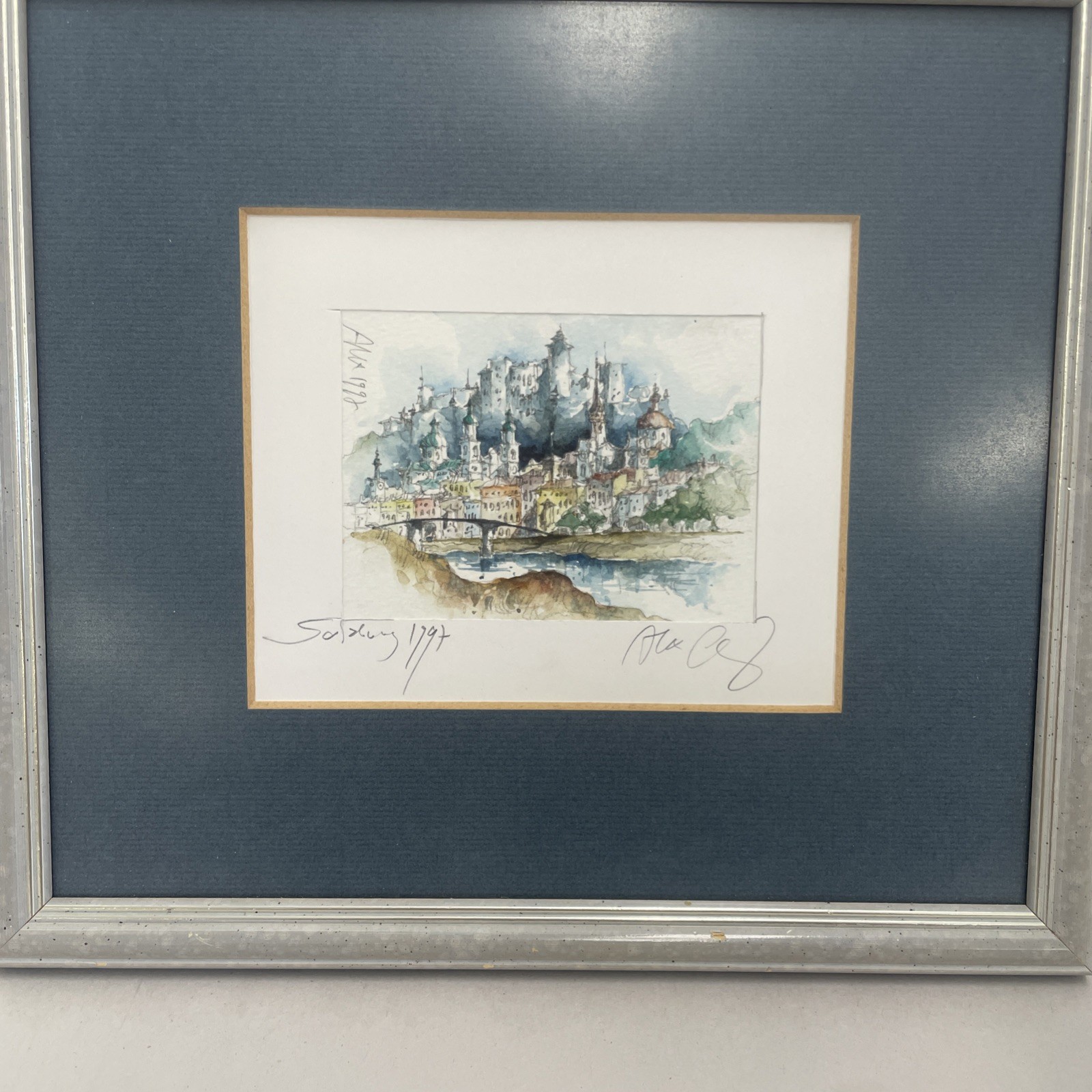 Alexander Czekanowski Pen And Watercolor Sketch Of The Salzburg Austria Skyline