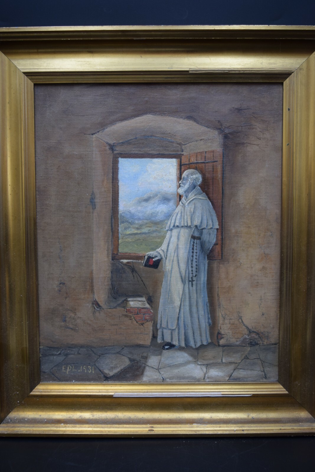 Oil Painting on Canvas of a Monk in a Gold Frame 14 1/4″ x 16 1/2 (CU#871)