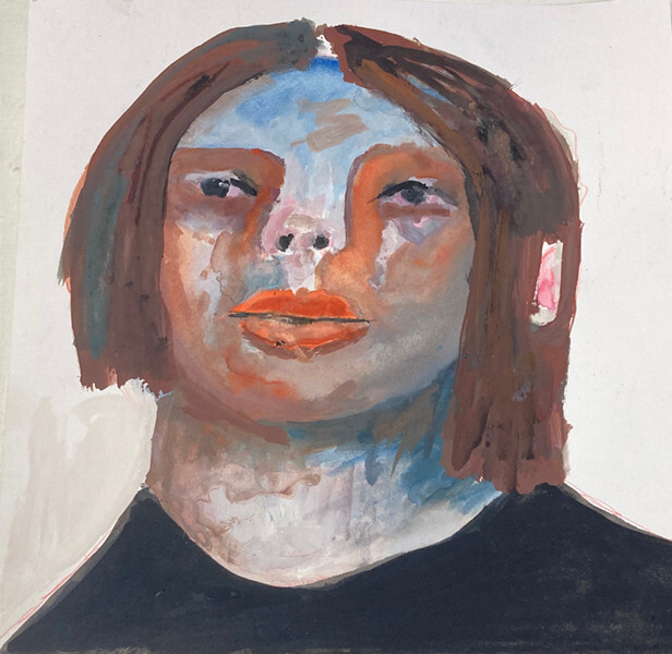 Original Portrait Painting 8×8 Expressive Trusting Woman Naive Art Miz Katie
