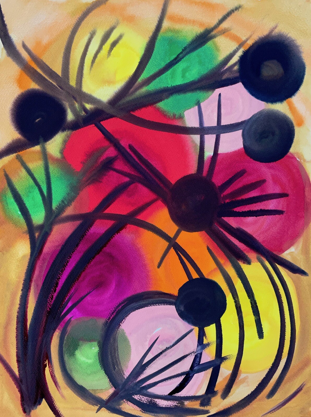 Abstract Composition Colorful Wild Geometric Circles Spheres Modern Art 36×49