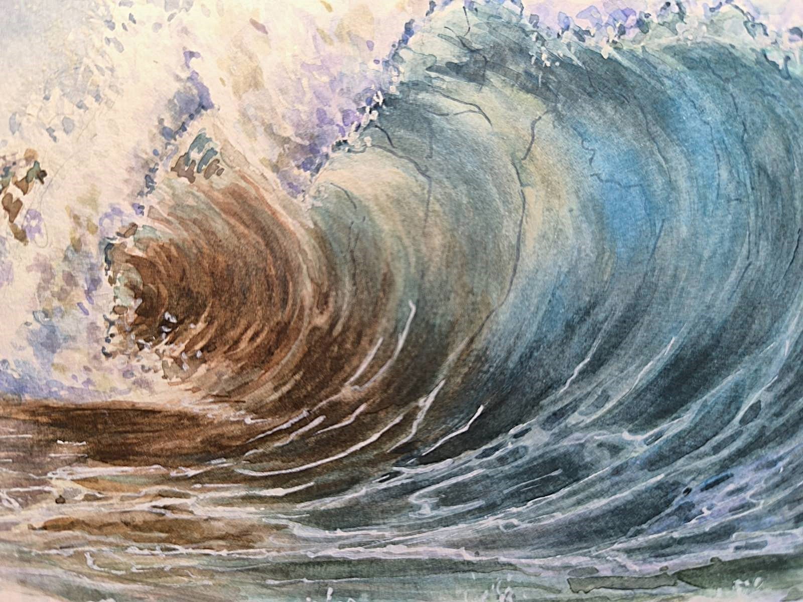 BEARD SEAGULL WAVE CLOUDY SKY Original Art Painting Landscape FL Seascape GiftA5