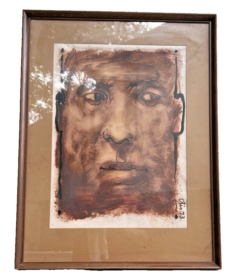 Otis Huband 1973 Original Expressionist Portrait Drawing Signed & Dated