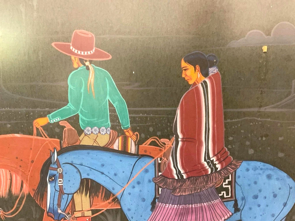 Original Gouache Western Painting Signed by Navajo artist Jerry Lee 26h x 30w
