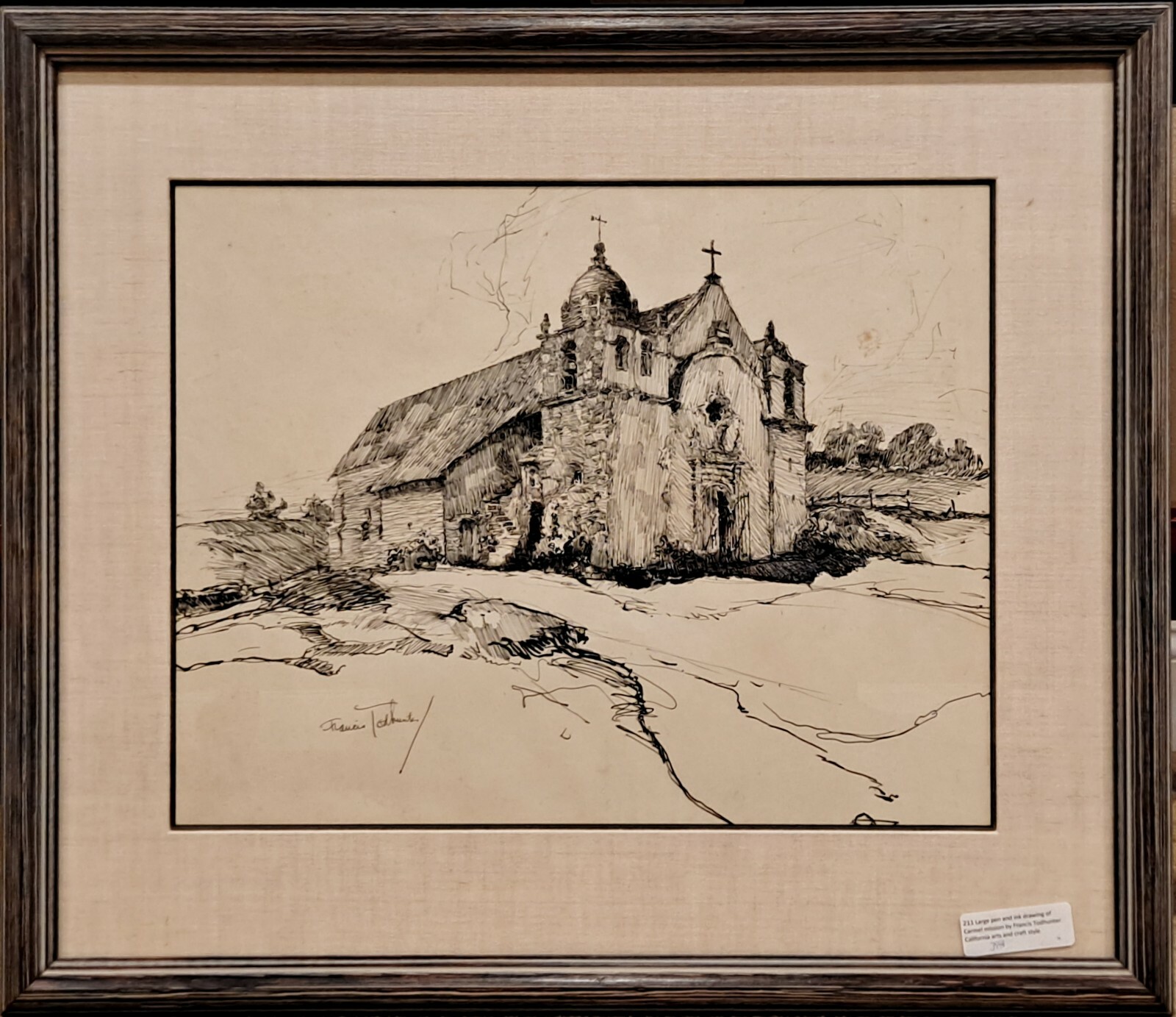 Francis Todhunter (1884 – 1963)  – Pen & Ink Drawing – Carmel California Mission