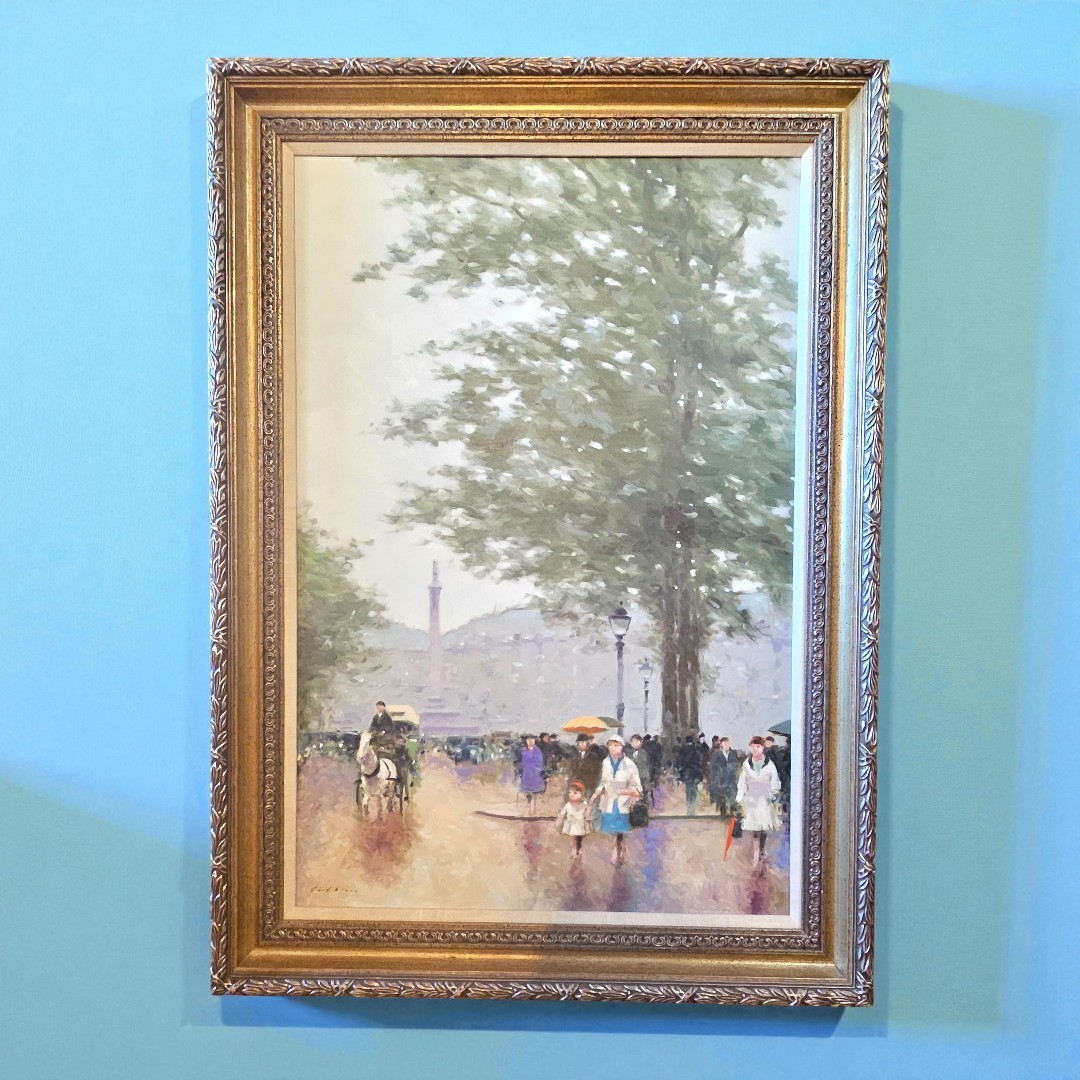 André Gisson (American, 1921–2003) Signed Original Paris Street Scene with Figur