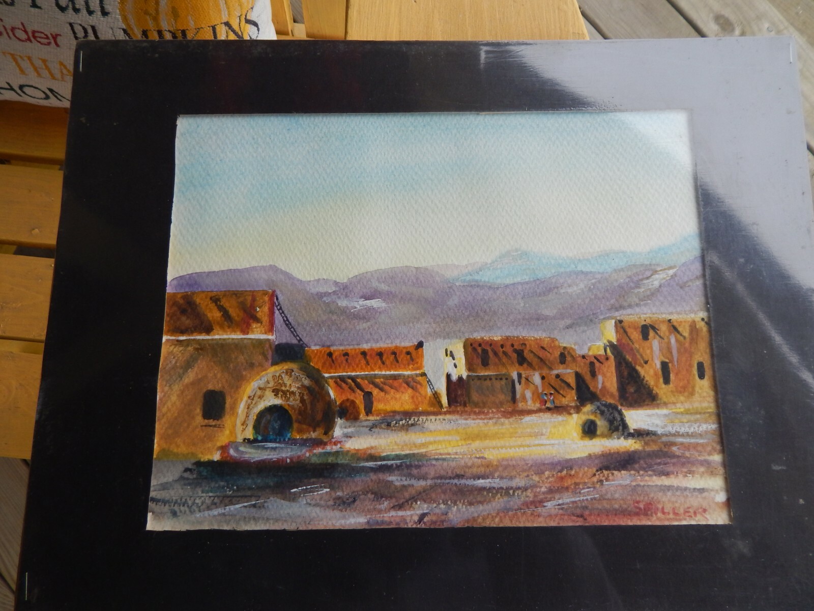 vintage Original Watercolor INDIAN PUEBLO by E.V.Spiller Southwest scene