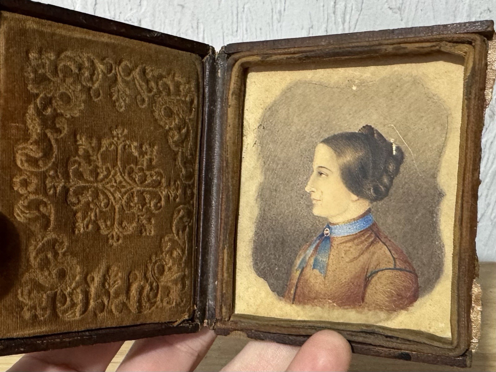 Antique Watercolor Portrait Woman c.1800’s 3.5” Daguerreotype James Ellsworth?