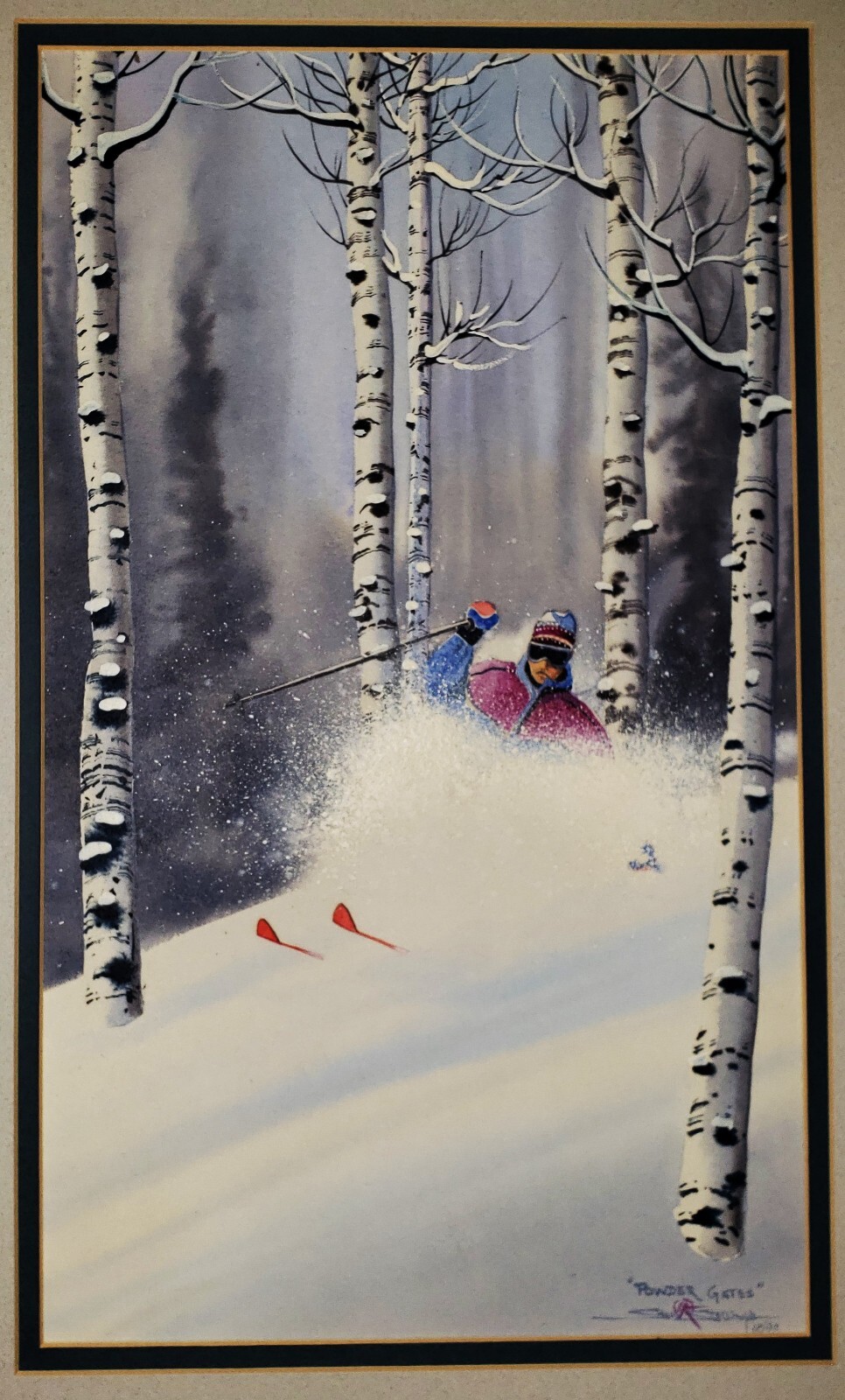 STEPHEN STALLINGS Painting Listed American Realism SIGNED SPORTS Landscape SKI