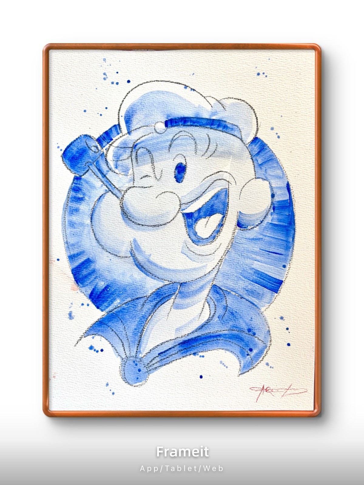 Original Popeye Blue Painting By Alannah Dyer- Acrylic 9×12 in. Sailor TV Show