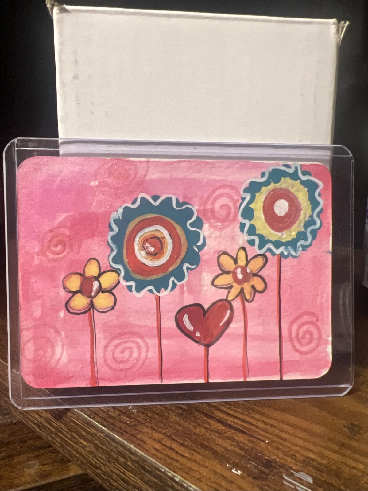 Aceo Art Card Whimsical Flowers Heart
