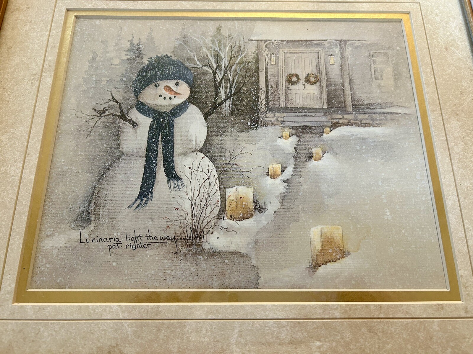 Farmhouse Chic Snowman “Light The Way…” By Pat Righter Framed In Gold Leaf