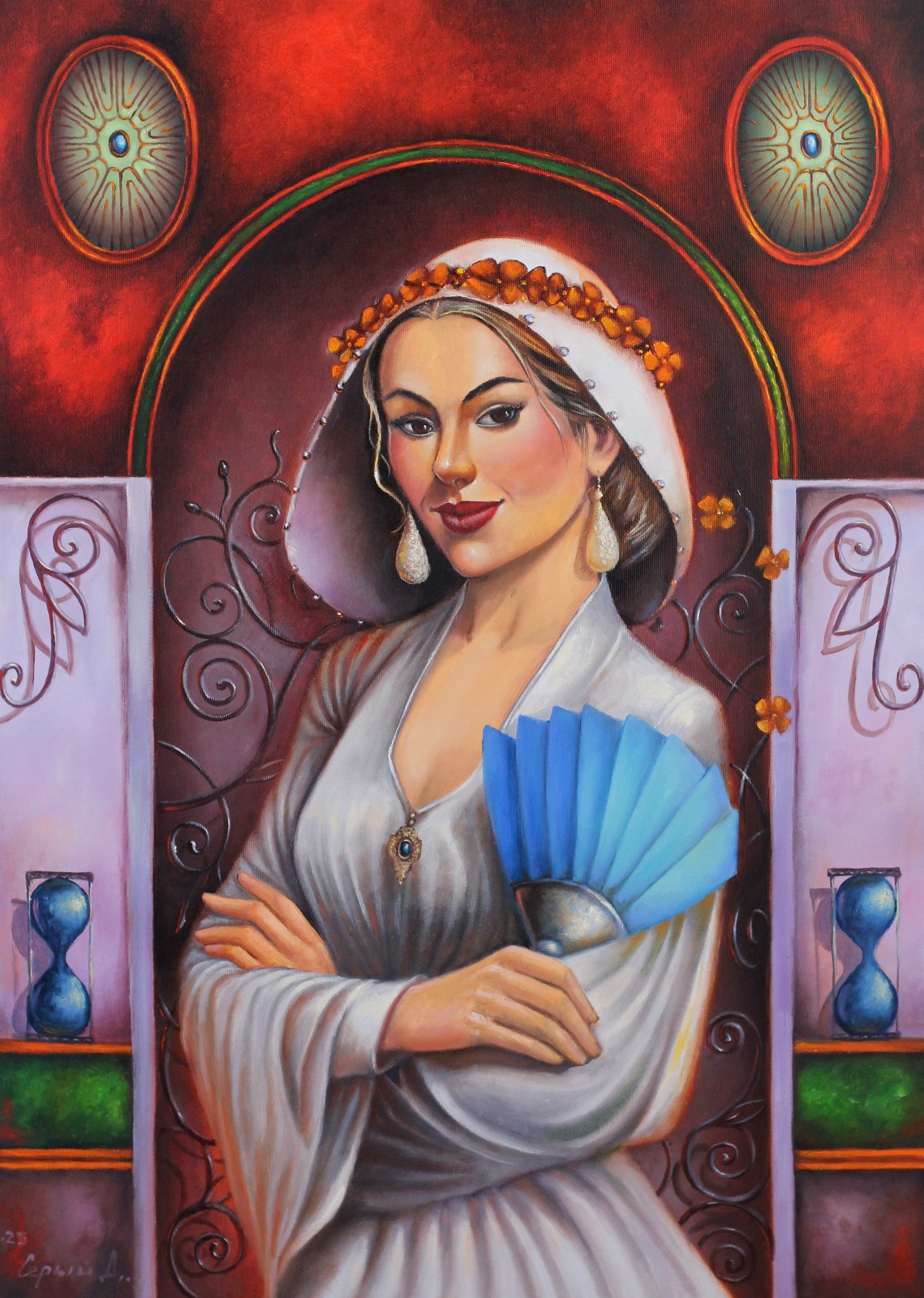ORIGINAL OIL PAINTING WOMAN FAN ART BY UKRAINE ARTIST