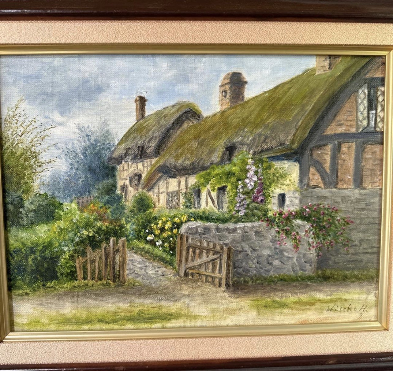 Vintage English Cottage Oil Painting Anne Hathaway’s Cottage