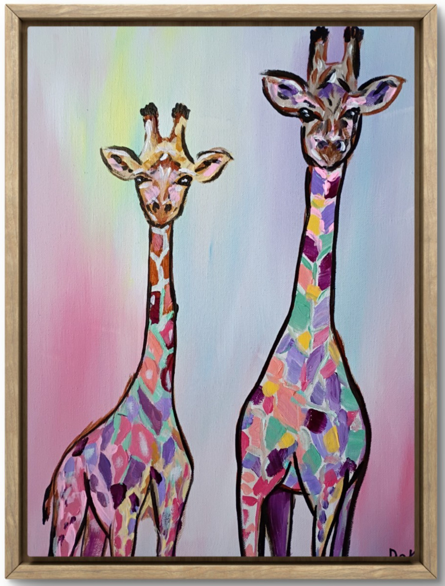 Pastel Giraffes 12×16 Canvas Original Art African Animals Expressionism Abstract