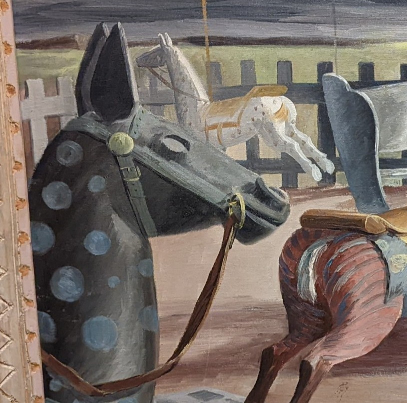 TED HAWKINS(1910–1969) AMERICAN REGIONALISM CAROUSEL HORSES CANVAS OIL PAINTING