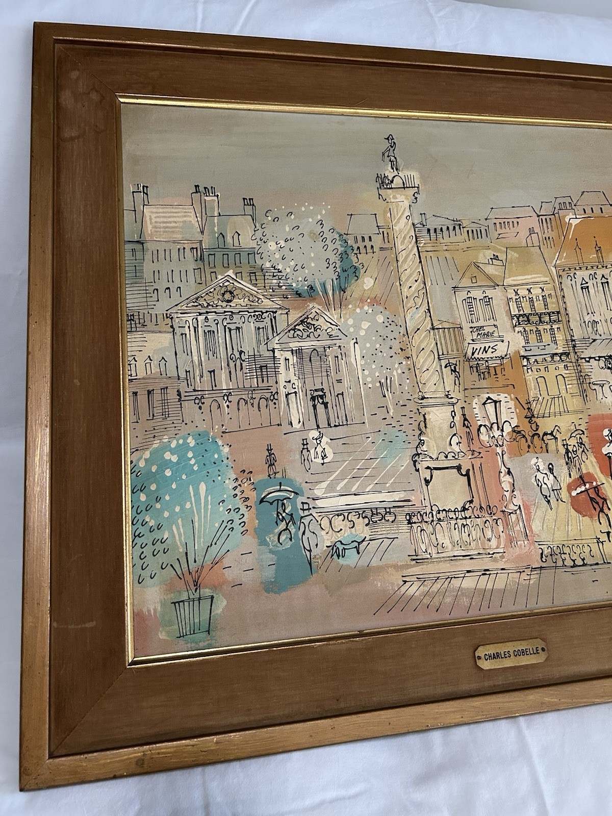 Charles Cobelle Signed Framed Cityscape Painting on Canvas Large 27×30 Modern