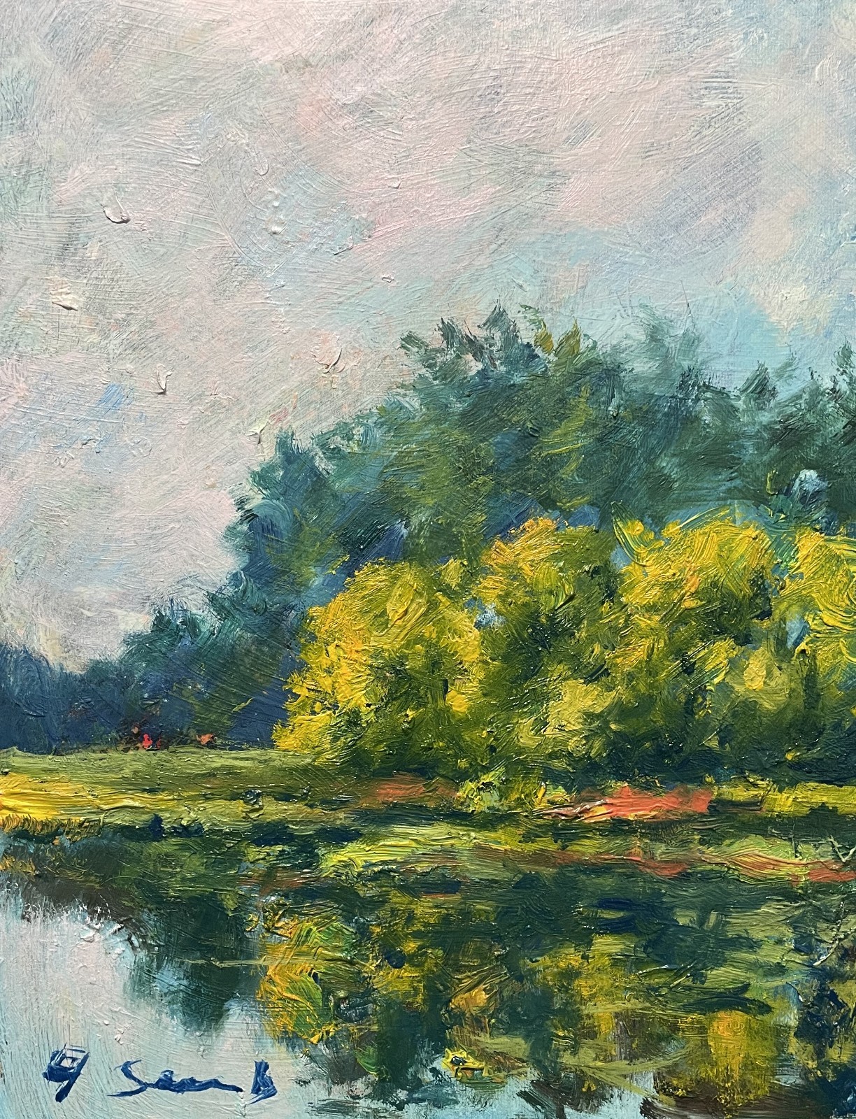 Original Oil Painting River Landscape Impressionist Nature Forest Artwork