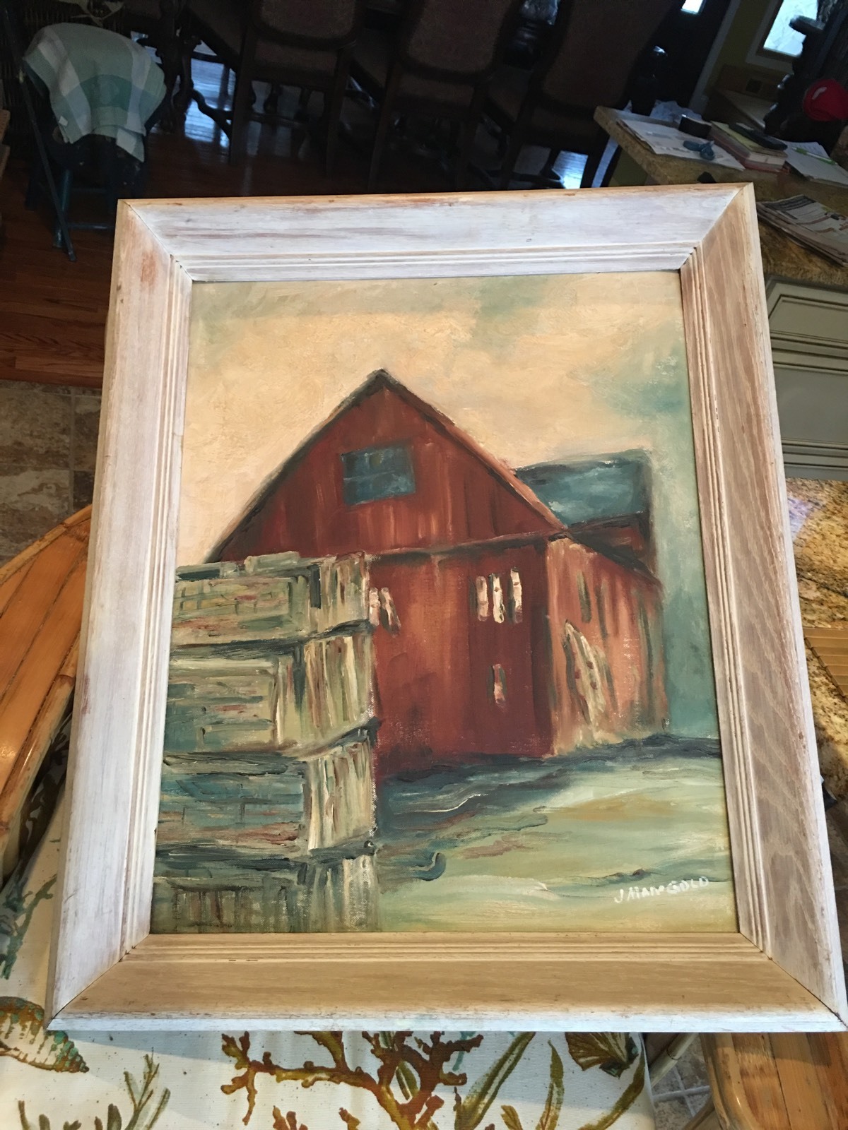 Vintage Estate Original Oil Painting Red Barn Still Life Signed